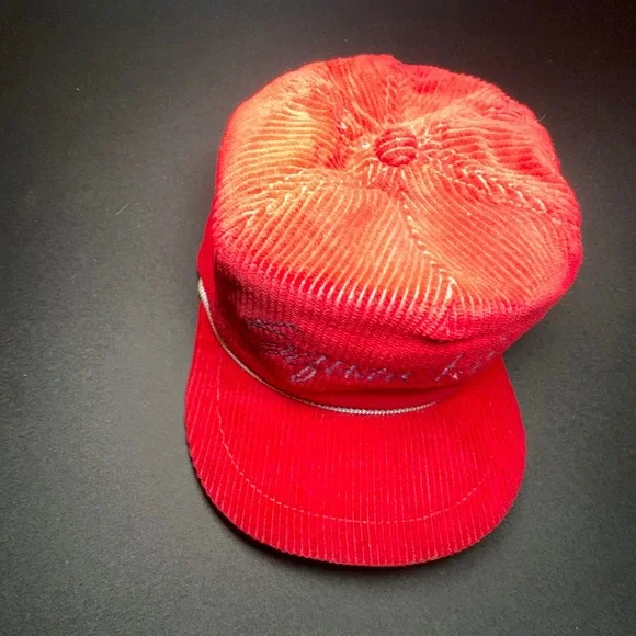 VTG 70s Squaw Valley Hat Snapback Red Corduroy California Headwear Skiwear USA